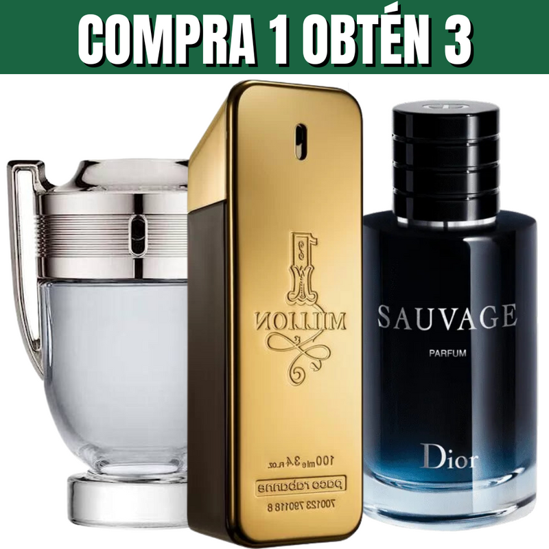 Compra 1 y llévate 3 Perfumes para Hombres (INVICTUS,SAUVAGE,ONE MILLION) 100 ML